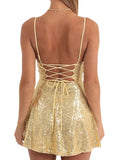 Uniwim Sequin Backless Tie Up Mini Dress