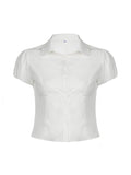 Uniwim ootd White Slim Waist Short Sleeves Shirts