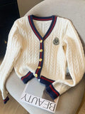 Uniwim Preppy Style Knitted Cardigan Women Korean Vintage V-Neck Knitwear Jumper Y2k Old Money Casual Sweater Coat  Aesthetic