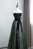 Uniwim A-line Black and Green Tulle with Lace Long Prom Dress, Tulle Party Dress