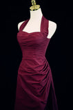 Uniwim A-line Wine Red Halter Sweetheart Long Party Dress, A-line Prom Dress