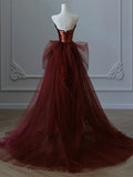 Uniwim 2024 Wine Red Sequins and Tulle Beaded Long Party Dress, Wine Red Evening Dress