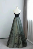 Uniwim A-line Black and Green Tulle with Lace Long Prom Dress, Tulle Party Dress