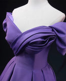 Uniwim Purple Satin A-line Off Shoulder Long Party Dress, Purple Evening Dress Prom Dress