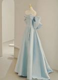 Uniwim Light Blue Satin A-line Simple Long Prom Dress, Light Blue Long Formal Dress