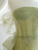 Uniwim Light Green Tulle with Beaded A-line Prom Dress, Light Green Evening Dress Party Dress