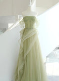 Uniwim Light Green Tulle with Beaded A-line Prom Dress, Light Green Evening Dress Party Dress