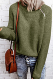 Uniwim  Casual Solid Patchwork Zipper O Neck Tops Sweater