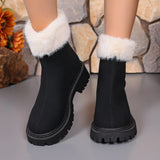 Uniwim Christmas Gifts Square-heeled Snow Boots Winter Plus Velvet Platform Plush Shoes Fashion Warm Non-slip Mid-calf Boot For Women