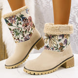 Uniwim Christmas Gifts Flowers Embroidered Snow Boots Ethnic Style Platform Thick Square Heel Mid-tube Boot Winter Warm Cotton Shoes For Women