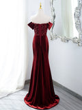 Uniwim 2024 Wine Red Mermaid Velvet Long Party Dress, Wine Red Prom Dress Evening Dress