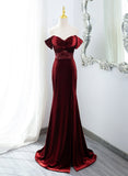 Uniwim 2024 Wine Red Mermaid Velvet Long Party Dress, Wine Red Prom Dress Evening Dress