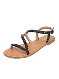 Uniwim Summer beach by the seaside sandals Fashion Retro Diamond Flat-bottomed Roman Sandals