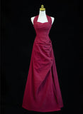 Uniwim A-line Wine Red Halter Sweetheart Long Party Dress, A-line Prom Dress