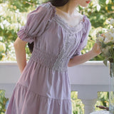 Uniwim Summer Purple Elegant Lace Long Maxi Dress Vintage Square Collar French Princess Dresses Casual Holiday Party Dress