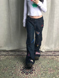 Uniwim Y2k Graphic Cargo Jeans Women Harajuku Grunge Low Waist Denim Trouser Vintage High Street Aesthetic Japanese 2000s Jeans