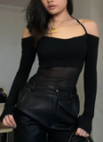 Uniwim Long Sleeve Top Womens Halter 2024 Casual Tee Shirt Korean Trendy Off Shoulder T Shirts Femme Y2k Crop Top Streetwear Party Club