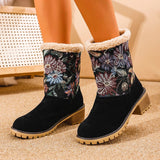 Uniwim Christmas Gifts Flowers Embroidered Snow Boots Ethnic Style Platform Thick Square Heel Mid-tube Boot Winter Warm Cotton Shoes For Women