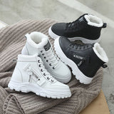 Uniwim Christmas Gifts Fleece Lace-up Boots Winter Warm Short Plush High-top Shoes