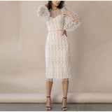 Uniwim Print Floral Mesh Women's Dress Long Sleeve O-neck Zipper Midi Dresses Female 2024 Summer Elegant Party Lady Vestidos