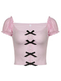 Uniwim ootd Cute Bowknot Decor Hollow Out Shirts