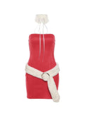 Uniwim Solid Bandeau With Fuzzy Belted Choker Mini Dress