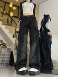 Uniwim Vintage Y2k Women Black Baggy Cargo Jeans with Star Gothic Harajuku 90s Aesthetic Denim Trousers Kpop 2000s Jean Pants