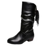 Uniwim Christmas Gifts Low Heel Round Head Slingback Mid-calf Boots