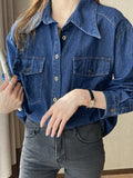 Uniwim ootd Wash Dual Pocket Denim Blouses&Shirts