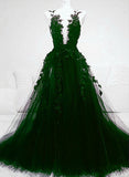 Uniwim Green A-line Tulle with Lace Party Dress, Green Tulle Formal Dress Prom Dress