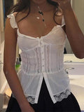 Uniwim ootd Ruffled Lace Stitching White Tank Top