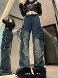 Uniwim Vintage Y2k Women Black Baggy Cargo Jeans with Star Gothic Harajuku 90s Aesthetic Denim Trousers Kpop 2000s Jean Pants