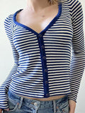 Uniwim ootd Contrast Striped V Neck Button Up Shirts