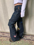 Uniwim Y2k Graphic Cargo Jeans Women Harajuku Grunge Low Waist Denim Trouser Vintage High Street Aesthetic Japanese 2000s Jeans