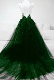 Uniwim Green A-line Tulle with Lace Party Dress, Green Tulle Formal Dress Prom Dress