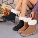 Uniwim Christmas Gifts Square-heeled Snow Boots Winter Plus Velvet Platform Plush Shoes Fashion Warm Non-slip Mid-calf Boot For Women