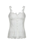 Uniwim ootd Ruffled Lace Stitching White Tank Top