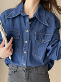 Uniwim ootd Wash Dual Pocket Denim Blouses&Shirts