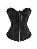 Uniwim ootd Vintage Print Frill Trim Zip Up Tie Front Corset Top