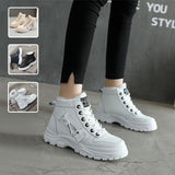 Uniwim Christmas Gifts Fleece Lace-up Boots Winter Warm Short Plush High-top Shoes