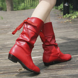 Uniwim Christmas Gifts Low Heel Round Head Slingback Mid-calf Boots