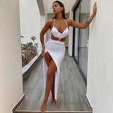 Uniwim Straps Sexy Backless Split Maxi Dress Summer Holiday Elegant Cut Out Sleeveless Dresses Evening Club Party Solid