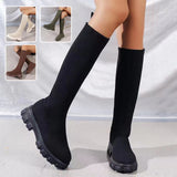 Uniwim Christmas Gifts Fashion Knitted Boots Women's Flyweaving Breathable Thick-soled Skinny Boots Winter Fall Shoes