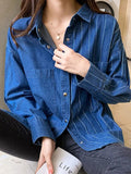 Uniwim ootd Vintage Striped Splice Denim Blouses&Shirts