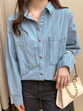 Uniwim ootd Vintage Striped Splice Denim Blouses&Shirts