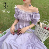 Uniwim Summer Purple Elegant Lace Long Maxi Dress Vintage Square Collar French Princess Dresses Casual Holiday Party Dress