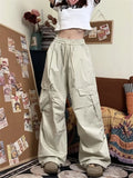 Uniwim Women Cargo Pants Vintage Y2k Oversized Trousers Baggy Korean Streetwear 90s Hippie Beige Pleated Joggers Hip Hop Style