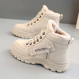 Uniwim Christmas Gifts Fleece Lace-up Boots Winter Warm Short Plush High-top Shoes