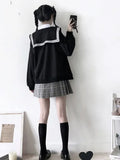 Uniwim Kawaii Zip Up Hoodies Black Japanese Preppy Style Sailor Collar Sweatshirts Sweet Lolita Coats Loose Cute Top Soft Girl