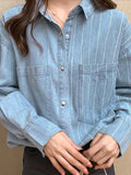 Uniwim ootd Vintage Striped Splice Denim Blouses&Shirts